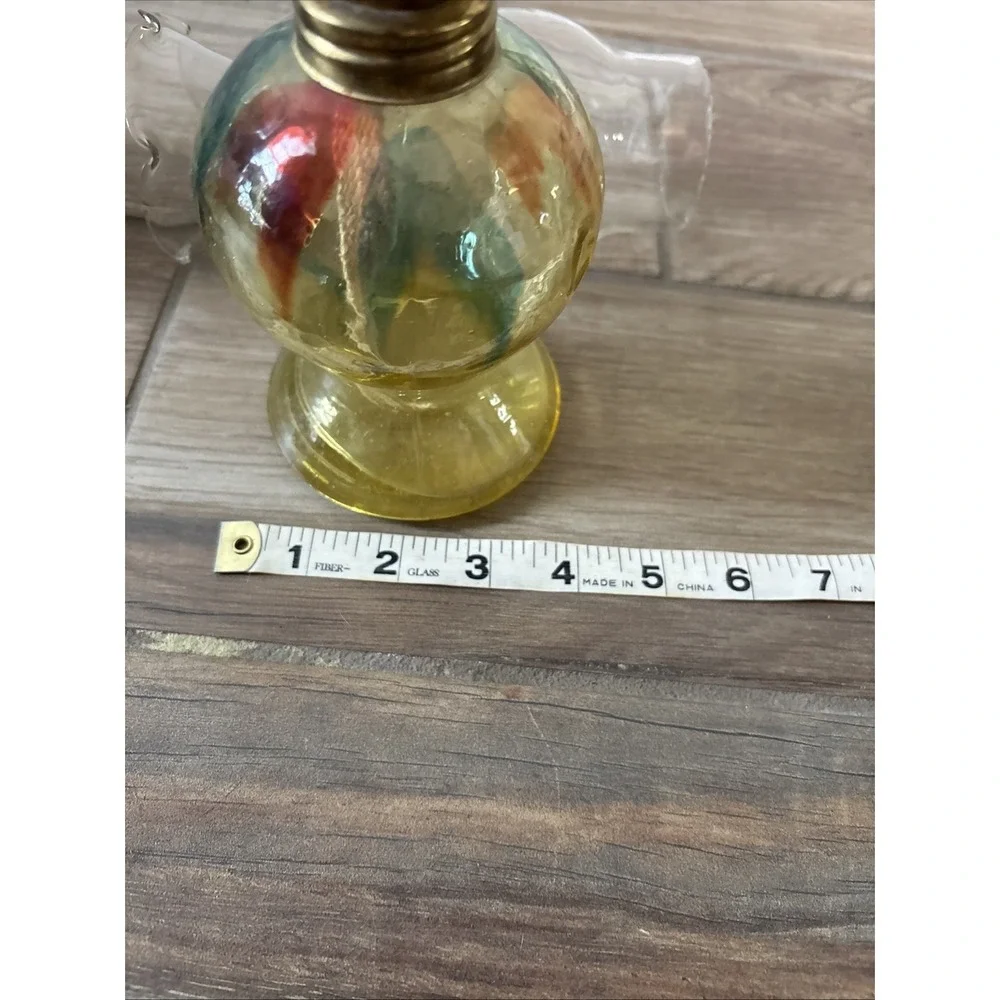 Vtg Oil Kerosene Hurricane Lamp Multi Color & Clear- Sits Uneven